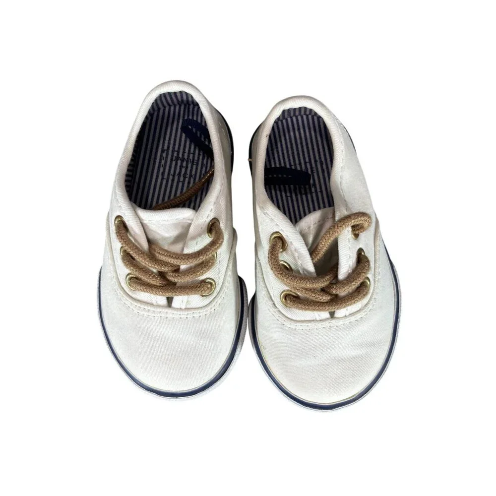 Janie And Jack Toddlers Canvas Sneakers Size 4 White & Beige Rubber Sole
